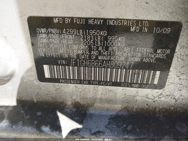 Aukcja sprzedaży 2010 Subaru Impreza 2.5i Premium, vin: JF1GH6B66AH809247, numer aukcji: 45950452
