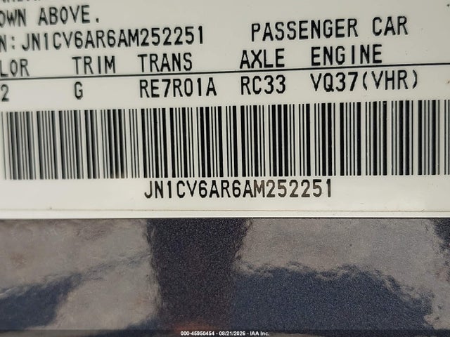 45950454 :رقم المزاد ، JN1CV6AR6AM252251 vin ، 2010 Infiniti G37x مزاد بيع