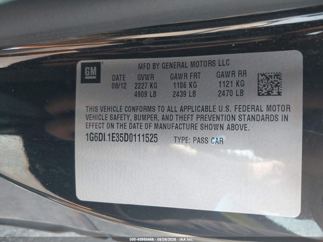 2013 Cadillac Cts Performance მანქანა იყიდება აუქციონზე, vin: 1G6DL1E35D0111525, აუქციონის ნომერი: 45950466
