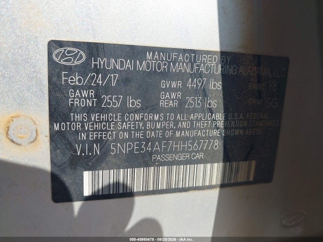 Продажа на аукционе авто 2017 Hyundai Sonata Sport, vin: 5NPE34AF7HH567778, номер лота: 45950478