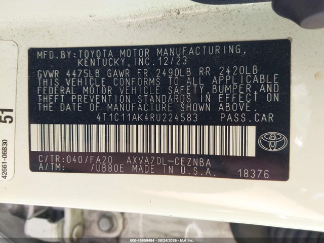 Toyota CAMRY LE 2024 4T1C11AK4RU224583 Image 9