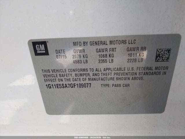 45950499 :رقم المزاد ، 1G11E5SA7GF109077 vin ، 2016 Chevrolet Malibu Limited Ltz مزاد بيع
