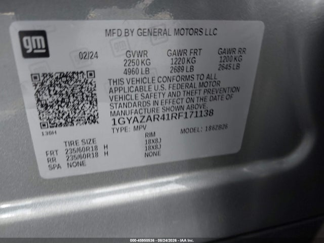 45950536 :رقم المزاد ، 1GYAZAR41RF171138 vin ، 2024 Cadillac Xt4 Fwd Luxury مزاد بيع