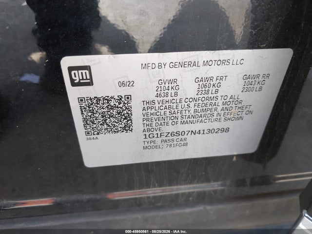 45950561 :رقم المزاد ، 1G1FZ6S07N4130298 vin ، 2022 Chevrolet Bolt Euv Fwd Premier مزاد بيع