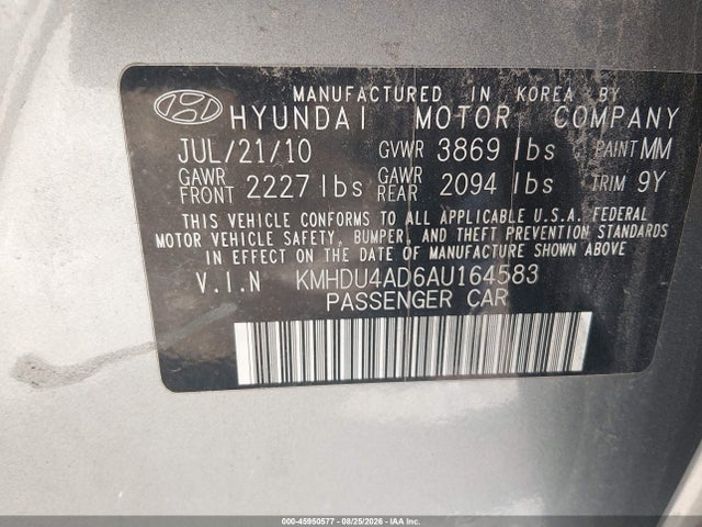 Aukcja sprzedaży 2010 Hyundai Elantra Gls, vin: KMHDU4AD6AU164583, numer aukcji: 45950577