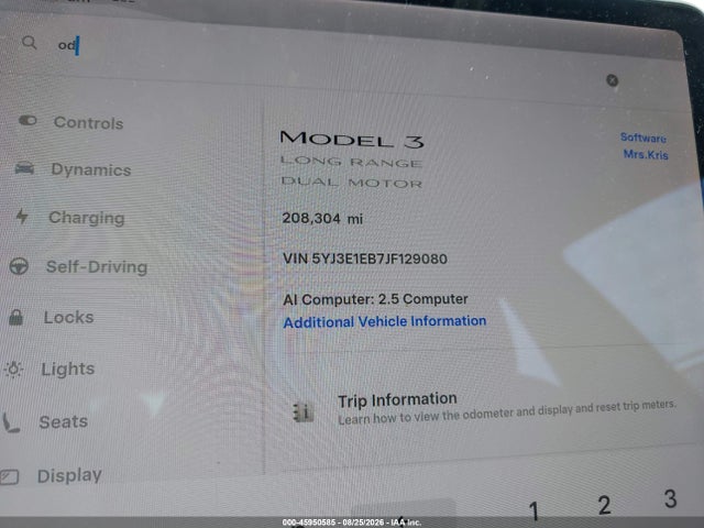 45950585 :رقم المزاد ، 5YJ3E1EB7JF129080 vin ، 2018 Tesla Model 3 Long Range/performance مزاد بيع