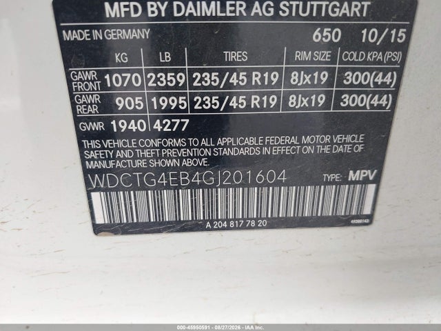 WDCTG4EB4GJ201604 Mercedes-Benz GLA 250
