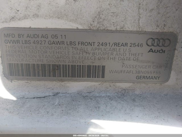 Продаж на аукціоні авто 2011 Audi A4 2.0t Premium, vin: WAUFFAFL3BN055755, номер лоту: 45950605