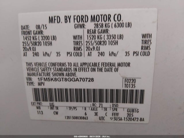 Продаж на аукціоні авто 2016 Ford Explorer Sport, vin: 1FM5K8GT8GGA70728, номер лоту: 45950608