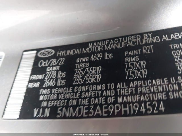 Aukcja sprzedaży 2023 Hyundai Tucson Limited, vin: 5NMJE3AE9PH194524, numer aukcji: 45950638