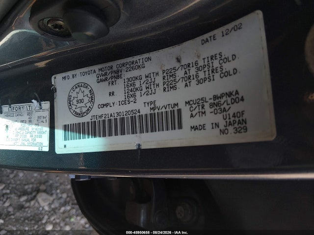 Продажа на аукционе авто 2003 Toyota Highlander Base V6, vin: JTEHF21A130120524, номер лота: 45950658