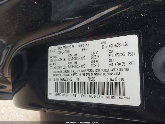 Продажа на аукционе авто 2004 Dodge Ram 1500 Slt/laramie, vin: 1D7HA18N64S672618, номер лота: 45950685