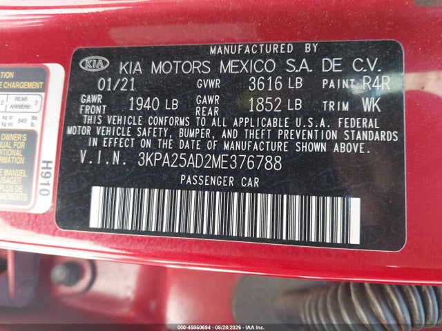 Продаж на аукціоні авто 2021 Kia Rio 5-door S, vin: 3KPA25AD2ME376788, номер лоту: 45950694