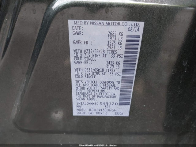 Продажа на аукционе авто 2014 Infiniti Qx60, vin: 5N1AL0MMXEC549120, номер лота: 45950698