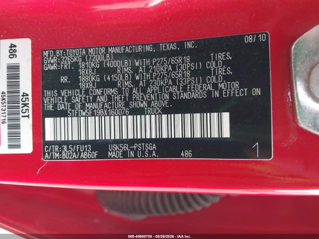 Продаж на аукціоні авто 2011 Toyota Tundra Grade 5.7l V8, vin: 5TFDW5F19BX160076, номер лоту: 45950705