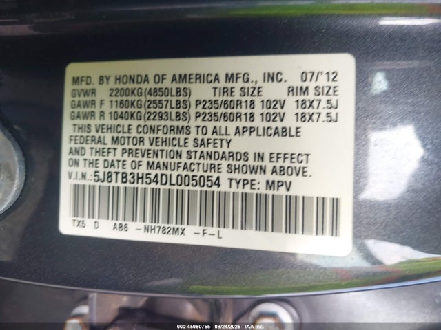 45950755 :رقم المزاد ، 5J8TB3H54DL005054 vin ، 2013 Acura Rdx مزاد بيع