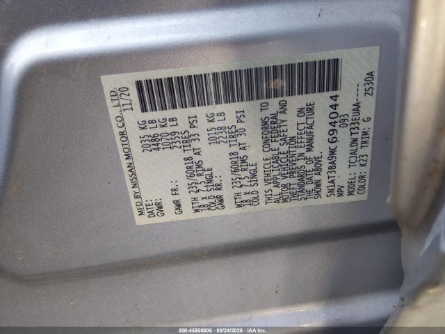 2021 Nissan Rogue Sv Fwd მანქანა იყიდება აუქციონზე, vin: 5N1AT3BA9MC694044, აუქციონის ნომერი: 45950806