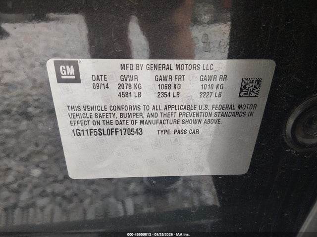 Chevrolet Malibu 1lz 2015 1G11F5SL0FF170543 Image 9