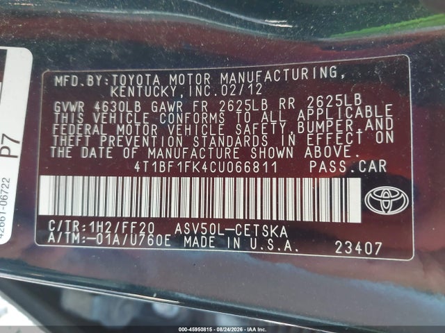 Aukcja sprzedaży 2012 Toyota Camry Se, vin: 4T1BF1FK4CU066811, numer aukcji: 45950815