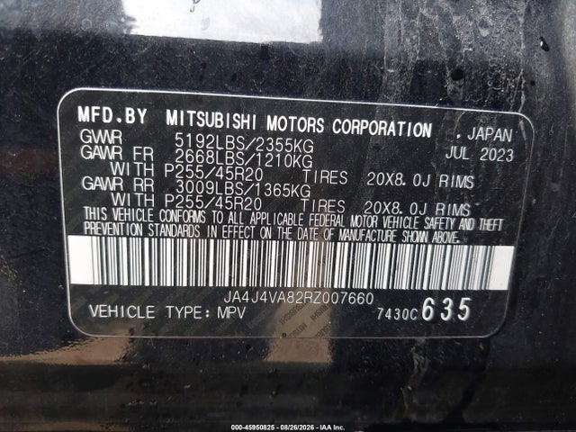 45950825 :رقم المزاد ، JA4J4VA82RZ007660 vin ، 2024 Mitsubishi Outlander Se 2.5 S-awc مزاد بيع