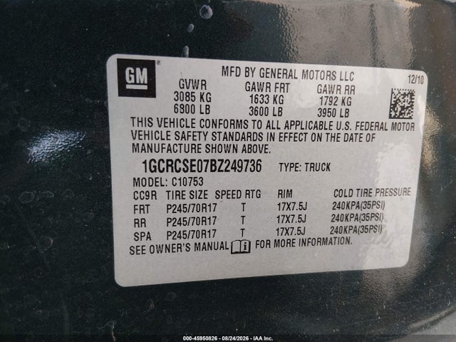 Продаж на аукціоні авто 2011 Chevrolet Silverado 1500 Lt, vin: 1GCRCSE07BZ249736, номер лоту: 45950826