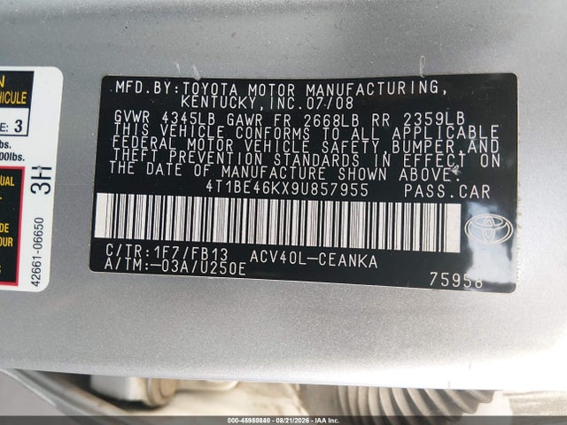 Продаж на аукціоні авто 2009 Toyota Camry Le, vin: 4T1BE46KX9U857955, номер лоту: 45950840