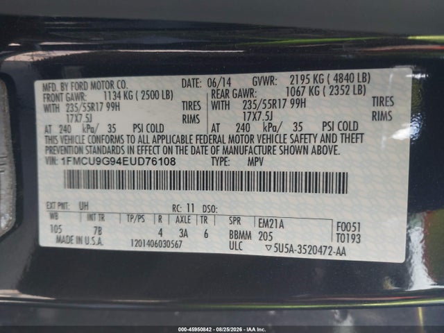 Ford ESCAPE SE 2014 1FMCU9G94EUD76108 Image 9