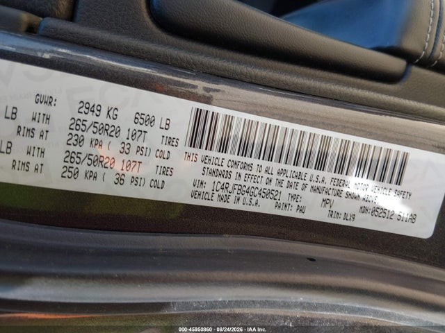 Продажа на аукционе авто 2016 Jeep Grand Cherokee Limited, vin: 1C4RJFBG4GC450521, номер лота: 45950860