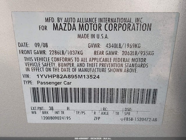 Продаж на аукціоні авто 2009 Mazda Mazda6 I Touring, vin: 1YVHP82A895M13524, номер лоту: 45950897