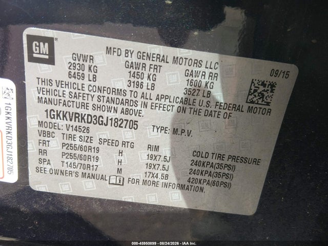 2016 Gmc Acadia Slt-1 მანქანა იყიდება აუქციონზე, vin: 1GKKVRKD3GJ182705, აუქციონის ნომერი: 45950899