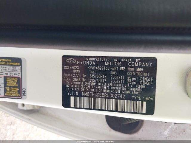 Продажа на аукционе авто 2024 Hyundai Tucson Sel, vin: KM8JB3DE8RU302742, номер лота: 45950930