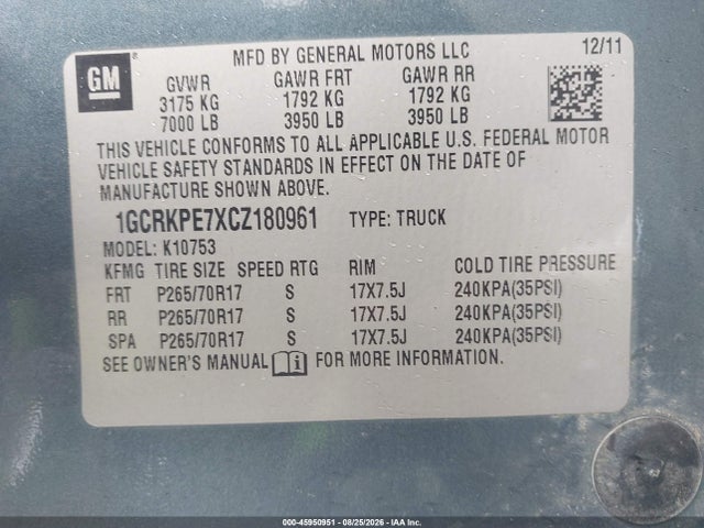 2012 Chevrolet Silverado 1500 Work Truck მანქანა იყიდება აუქციონზე, vin: 1GCRKPE7XCZ180961, აუქციონის ნომერი: 45950951