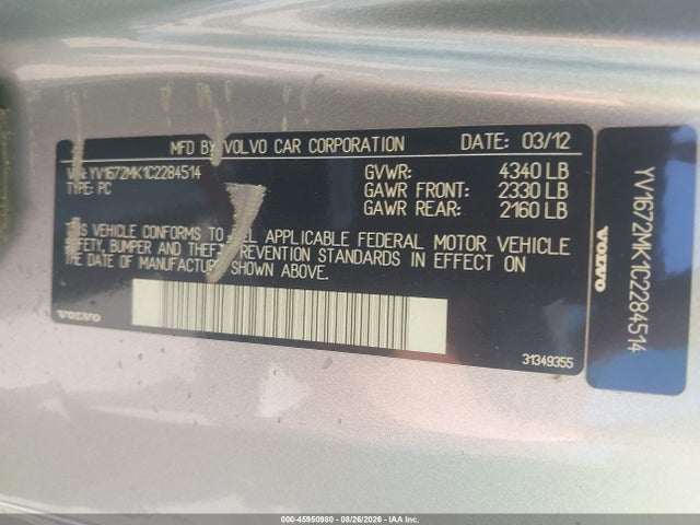 Aukcja sprzedaży 2012 Volvo C30 Platinum/premier Plus/r-design/r-design Platinum/r-design Premier Plus/t5, vin: YV1672MK1C2284514, numer aukcji: 45950980