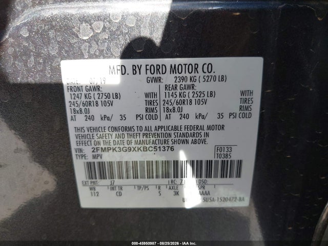 2FMPK3G9XKBC51376 Ford EDGE SE