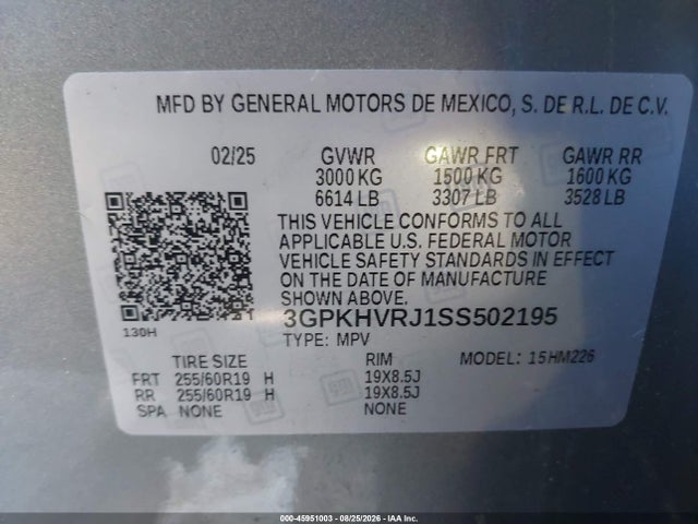 Продаж на аукціоні авто 2025 Honda Prologue Ex, vin: 3GPKHVRJ1SS502195, номер лоту: 45951003