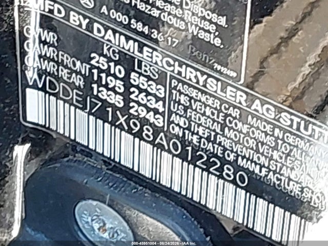 45951004 :رقم المزاد ، WDDEJ71X98A012280 vin ، 2008 Mercedes-benz Cl 550 مزاد بيع