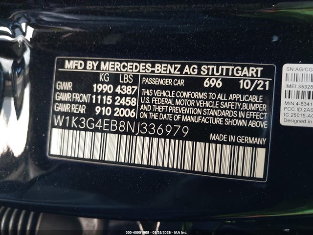 W1K3G4EB8NJ336979 Mercedes-Benz A 220