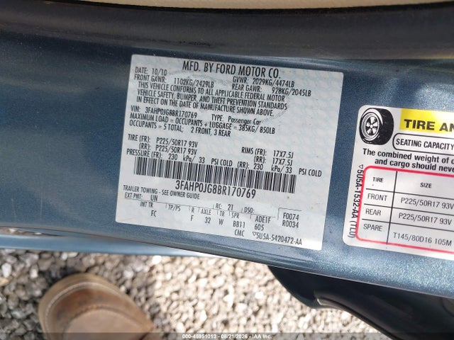 Продаж на аукціоні авто 2011 Ford Fusion Sel, vin: 3FAHP0JG8BR170769, номер лоту: 45951013