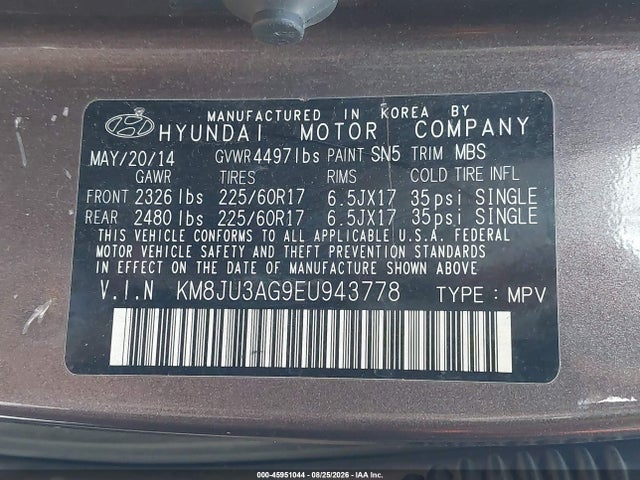 Продаж на аукціоні авто 2014 Hyundai Tucson Se, vin: KM8JU3AG9EU943778, номер лоту: 45951044