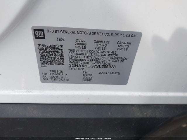 45951076 :رقم المزاد ، 3GNAXHEG7SL206028 vin ، 2025 Chevrolet Equinox Fwd Lt مزاد بيع