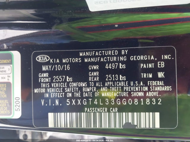 KIA Optima Lx 2016 5XXGT4L33GG081832 Image 9