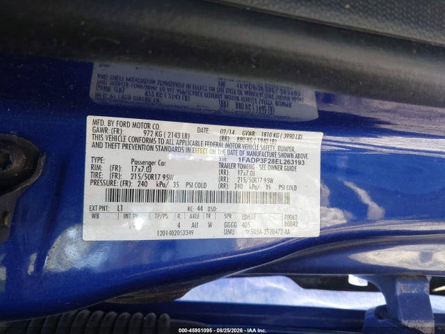 Продажа на аукционе авто 2014 Ford Focus Se, vin: 1FADP3F28EL263193, номер лота: 45951095
