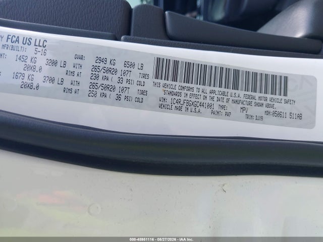 Продажа на аукционе авто 2016 Jeep Grand Cherokee Limited, vin: 1C4RJFBGXGC441001, номер лота: 45951116