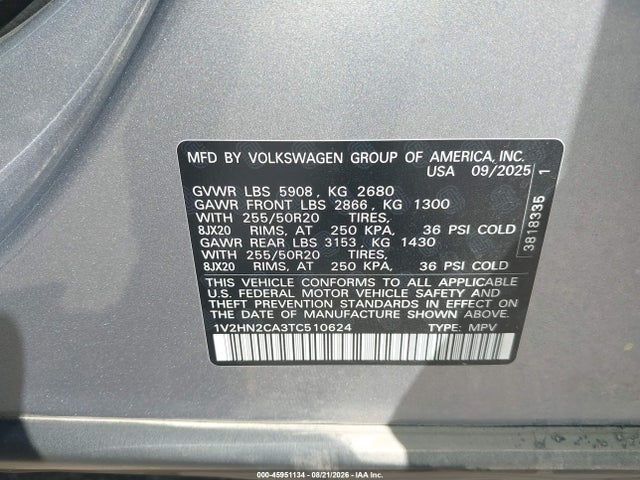 1V2HN2CA3TC510624 Volkswagen Atlas Se With Technology