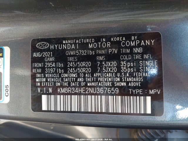 Продажа на аукционе авто 2022 Hyundai Palisade Sel, vin: KM8R34HE2NU367659, номер лота: 45951163