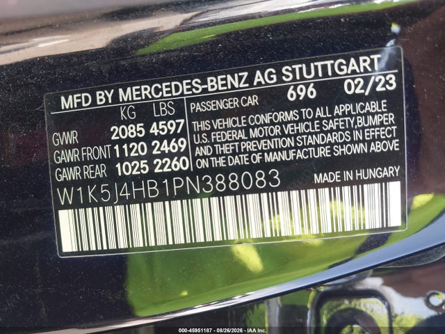 45951187 :رقم المزاد ، W1K5J4HB1PN388083 vin ، 2023 Mercedes-benz Cla 250 Coupe 4matic مزاد بيع
