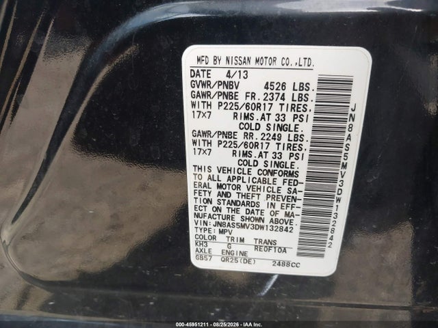 Продажа на аукционе авто 2013 Nissan Rogue Sv, vin: JN8AS5MV3DW132842, номер лота: 45951211