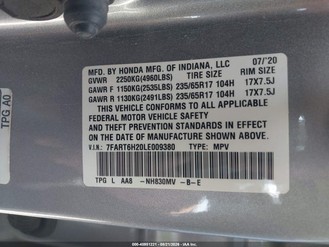 Продаж на аукціоні авто 2020 Honda Cr-v Hybrid Lx, vin: 7FART6H20LE009380, номер лоту: 45951221