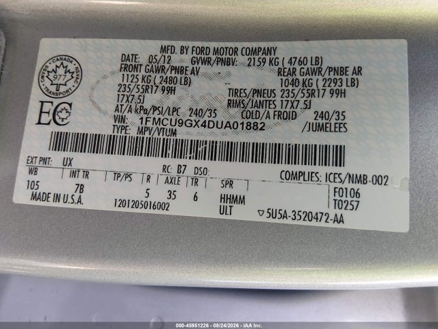 Продажа на аукционе авто 2013 Ford Escape Se, vin: 1FMCU9GX4DUA01882, номер лота: 45951226