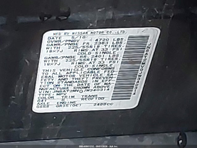 45951232 :رقم المزاد ، JN8AT2MV0JW340314 vin ، 2018 Nissan Rogue Sl مزاد بيع
